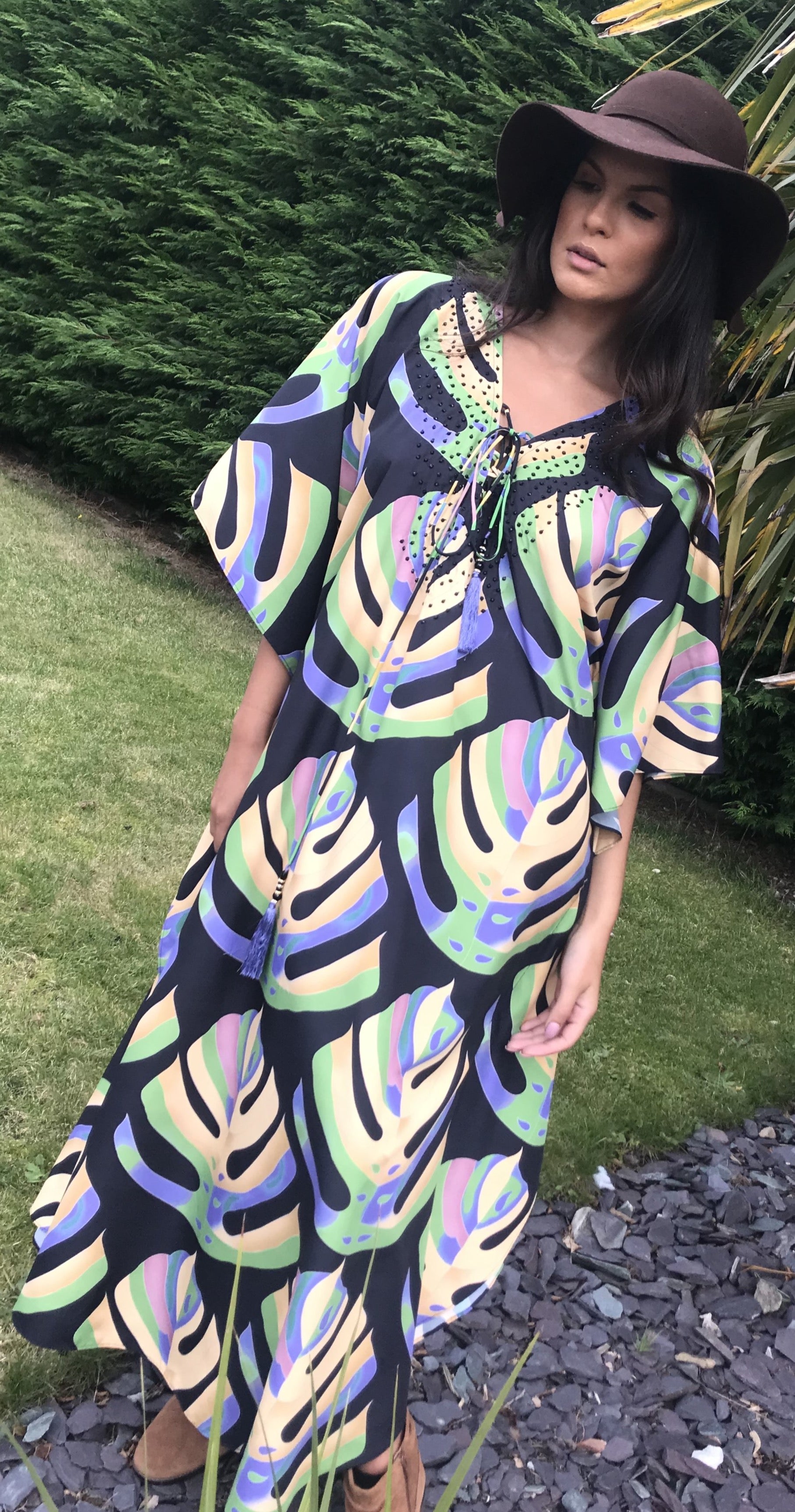 Camille Black Palm Kaftan