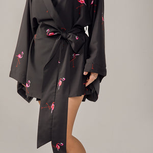 Rin Black Flamingo Kimono