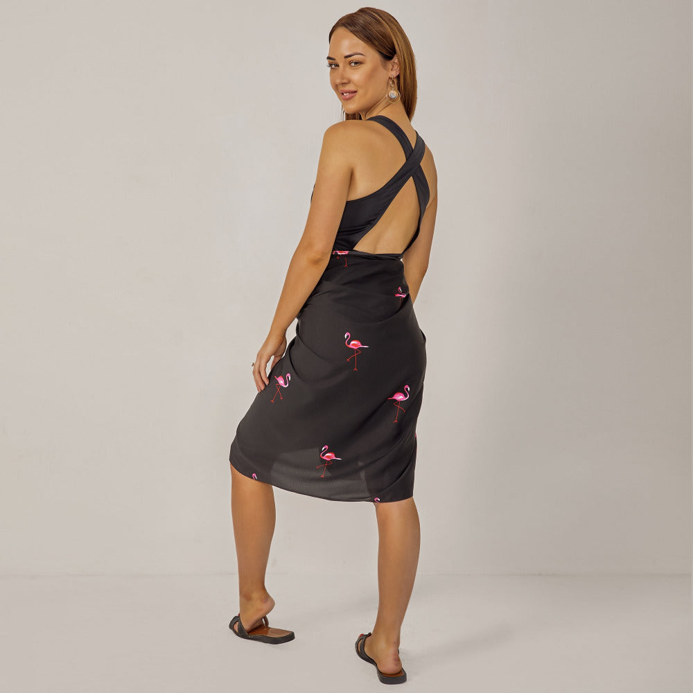 Black Sarong in Flamingo