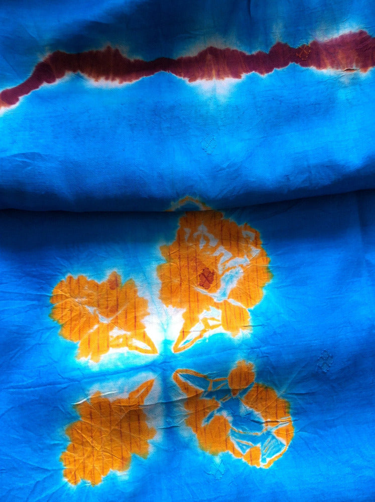 Turquoise, Orange & red 100% Silk Tie Dye