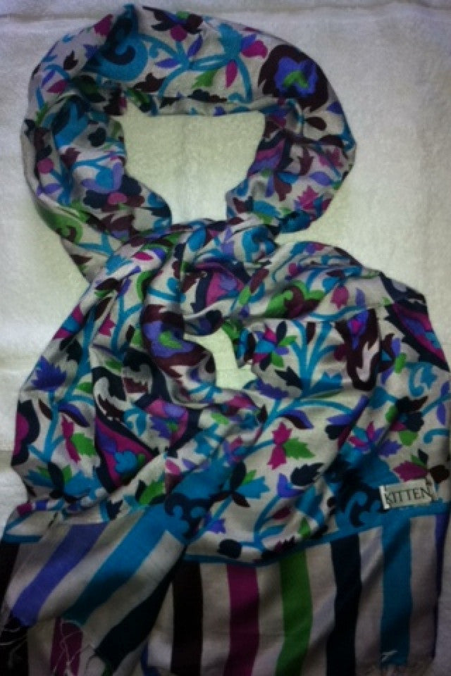 Kitten Blue Silk Scarf patterned