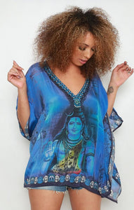 Lord Shiva Kaftan Top in Blue