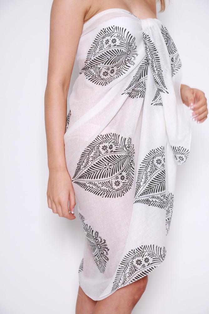 White with Black Leaf Sarong
