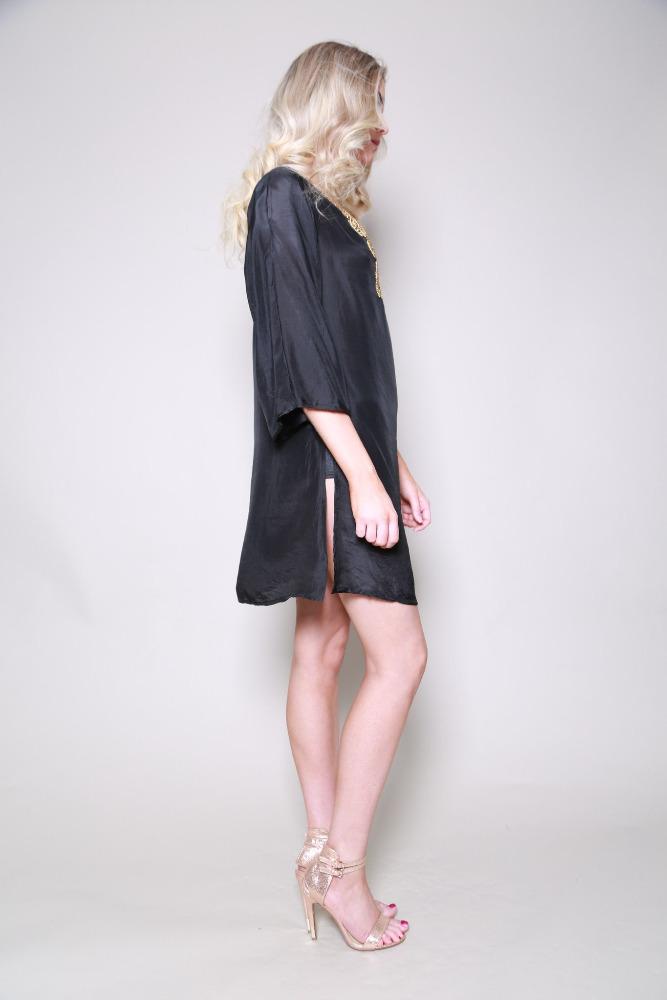 Jaipur Silk Beaded  Black Kaftan Shirt Dress