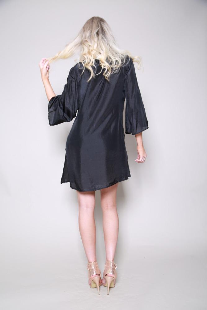 Jaipur Silk Beaded  Black Kaftan Shirt Dress