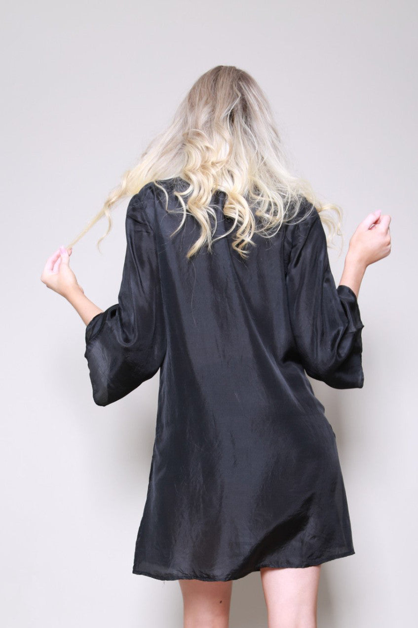 Jaipur Silk Beaded  Black Kaftan Shirt Dress