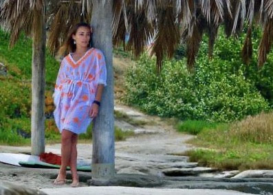 Mykonos Kaftan in White with Orange