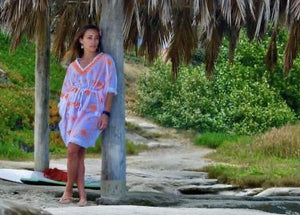 Mykonos Kaftan in White with Orange