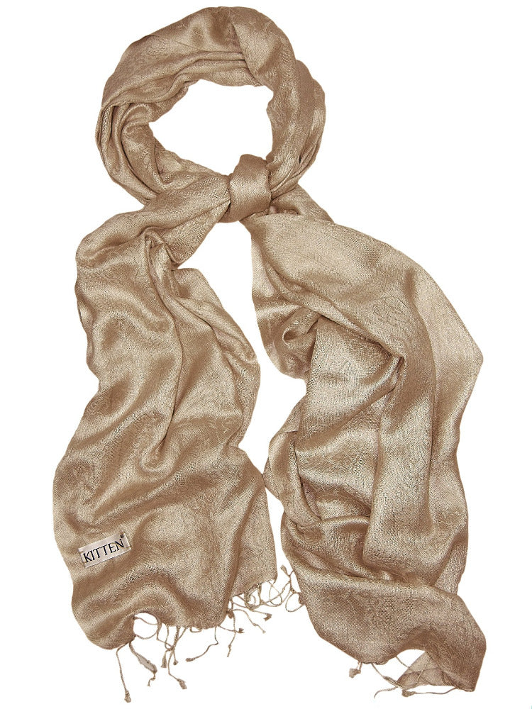 Coffee colour silk & wool scarf