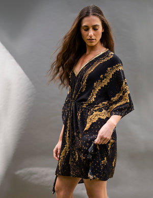 Selina Black Python Knee Caftan