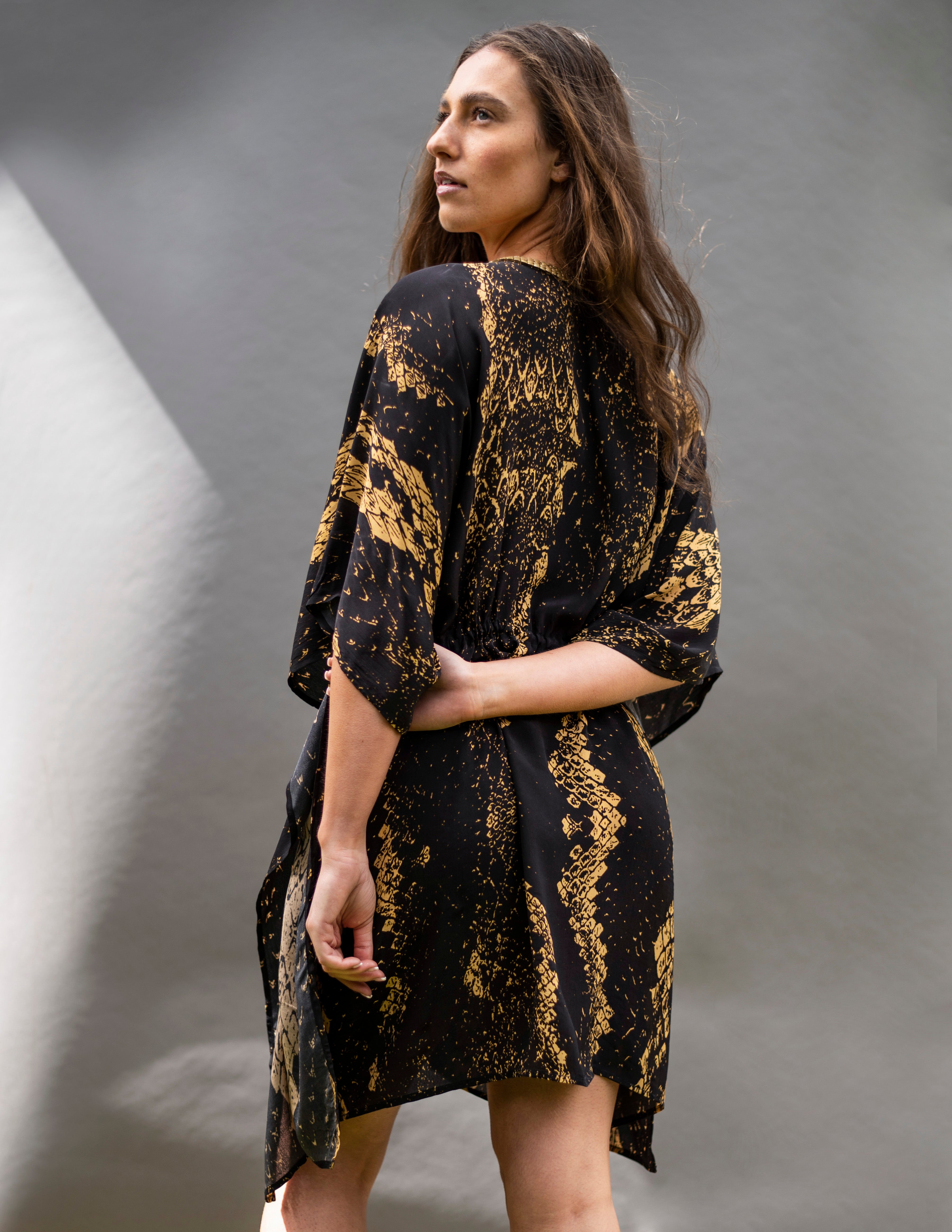 Selina Black Python Knee Caftan