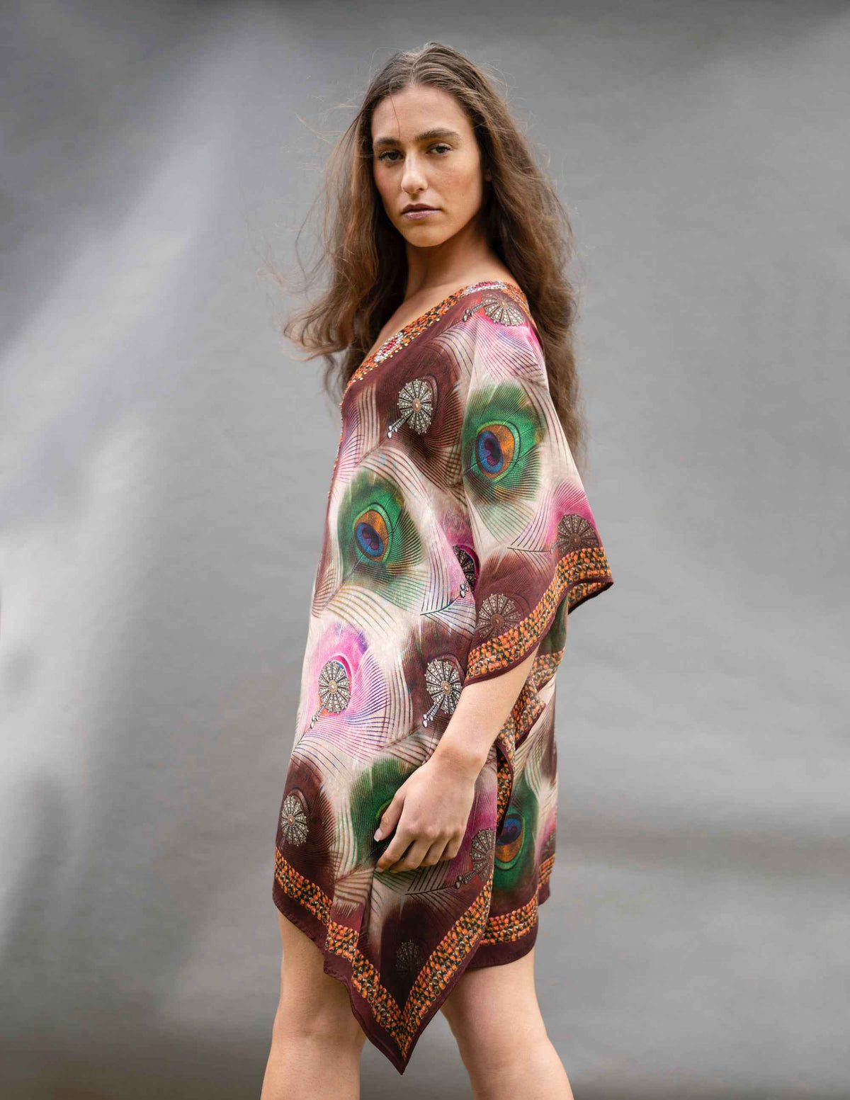 India Peacock Deep V Neck Kaftan