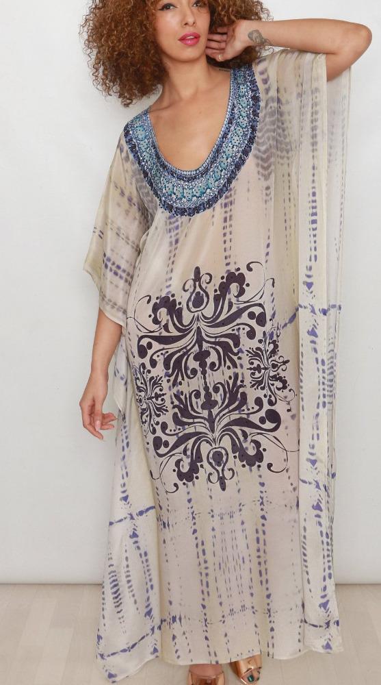 Nica Blue Printed Maxi Kaftan