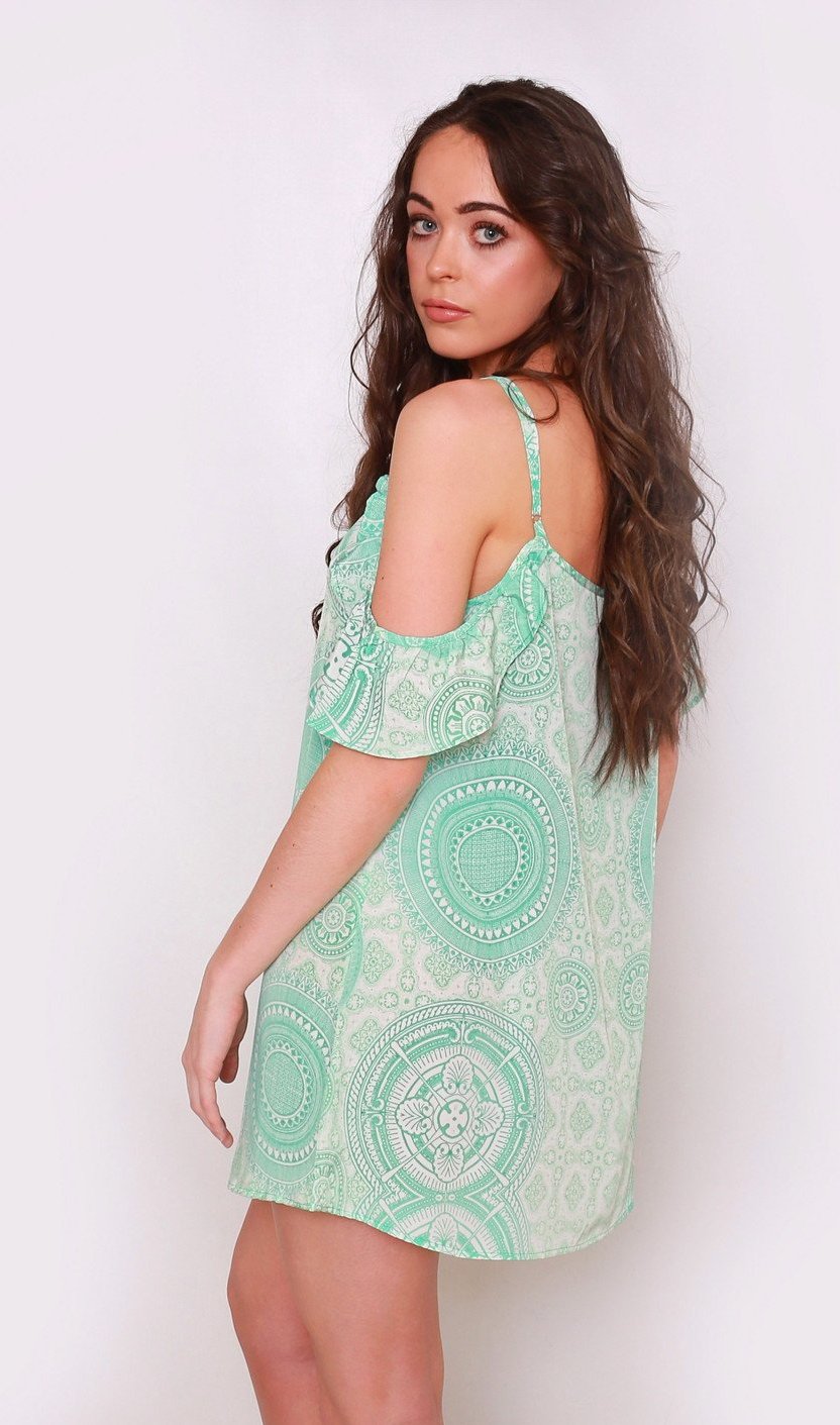 Hamsa and Om Cold Shoulder Mini Beach Dress