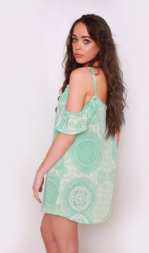 Hamsa and Om Cold Shoulder Mini Beach Dress