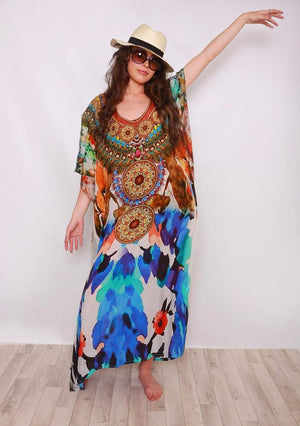 Jasmin Silk Printed Maxi Kaftan