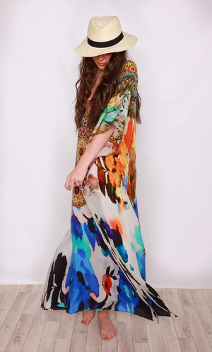 Jasmin Silk Printed Maxi Kaftan