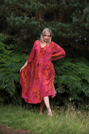 Kaa Maxi Tassel Kaftan in Raspberry Python