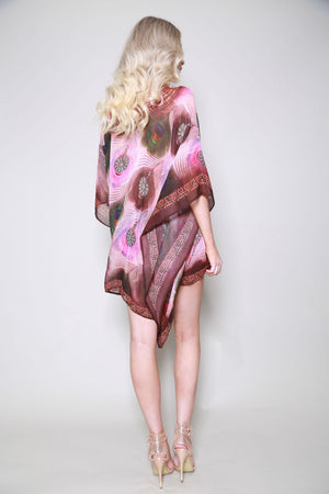 India Peacock Feather Pink Printed Kaftan