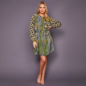 Kitten Beachwear Lulu Shirt Dress in Leopard and Green Tiger