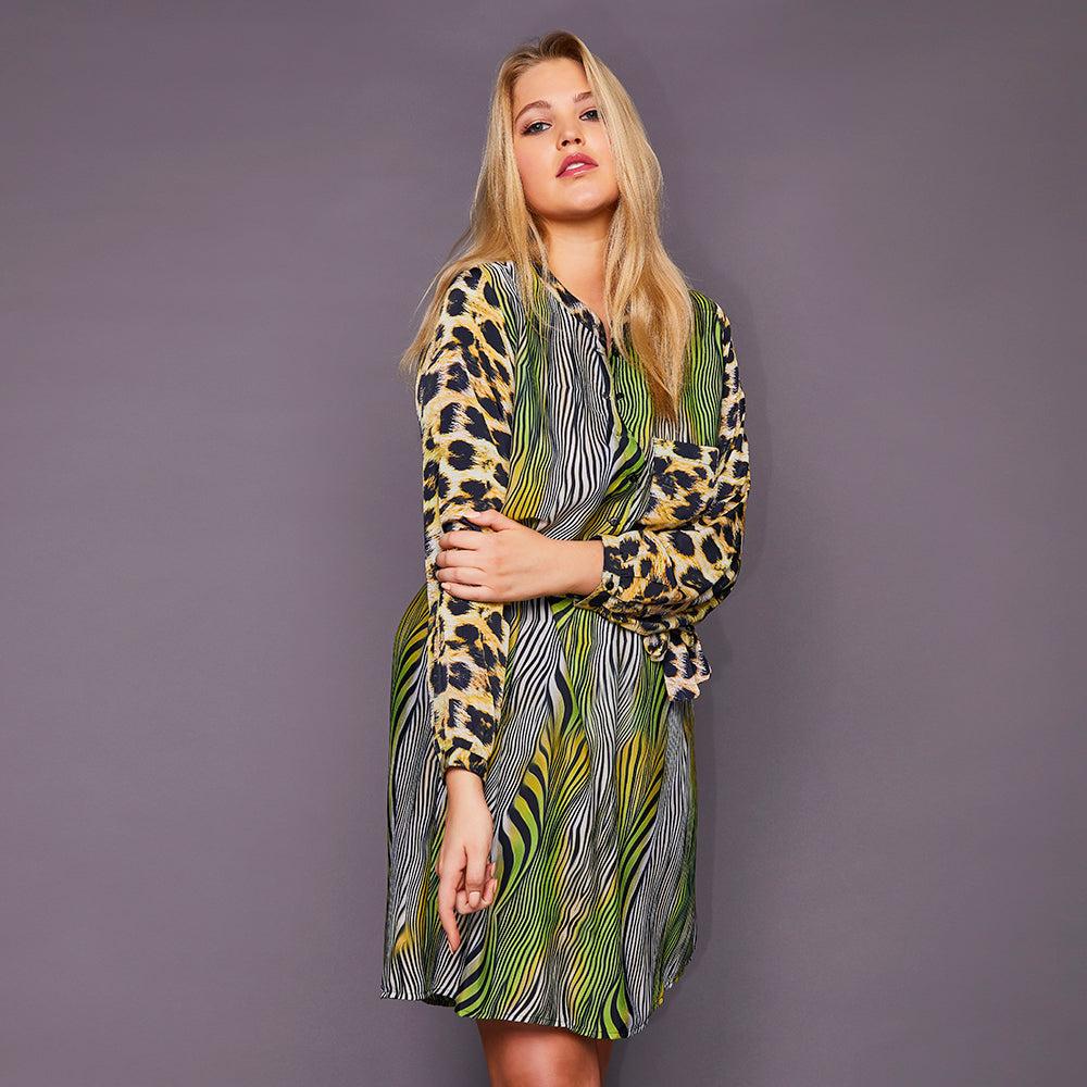 Lulu Shirt Dress in Leopard and Green Tiger Kitten Beachwear Lulu Shirt Dress in Leopard and Green Tiger Kitten Beachwear