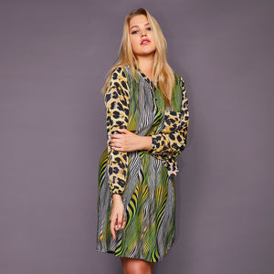 Kitten Beachwear Lulu Shirt Dress in Leopard and Green Tiger