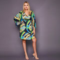 Kitten Beachwear Roma Kimono Dress in Black Palm Leaf