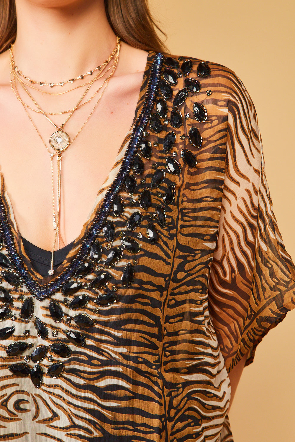 Asia Animal Printed Sheer Kaftan