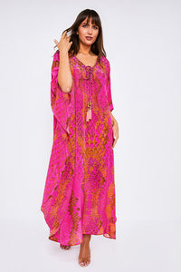 Kaa Maxi Tassel Kaftan in Hot Pink Python