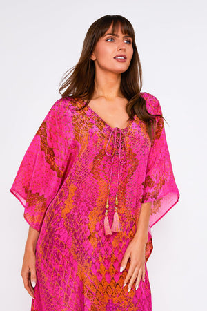 Kaa Maxi Tassel Kaftan in Hot Pink Python