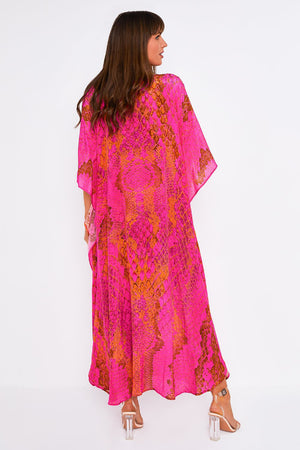 Kaa Maxi Tassel Kaftan in Hot Pink Python