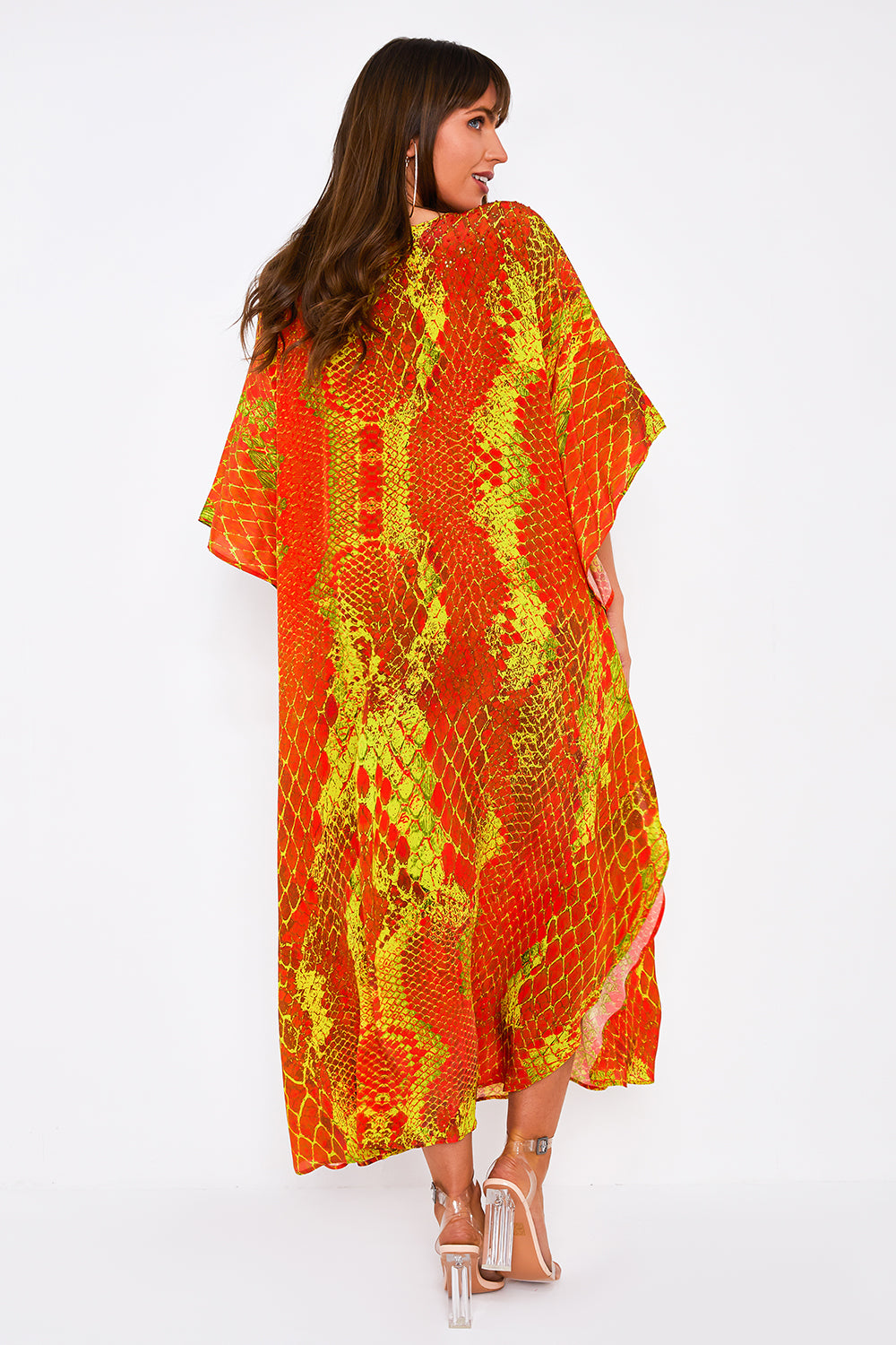 Kaa Tassel Maxi Kaftan in Orange Python