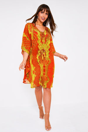 Kaa Tassel Kaftan in Orange Python