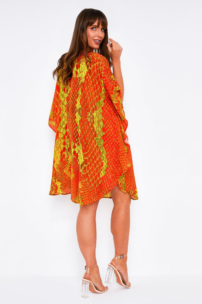 Kaa Tassel Kaftan in Orange Python