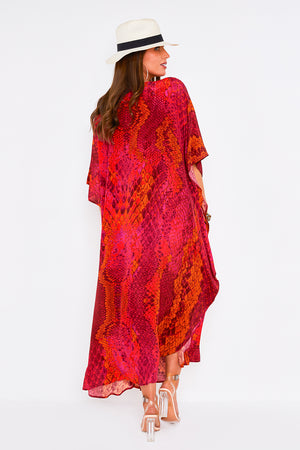 Maxi Tassel Kaftan in Raspberry Python