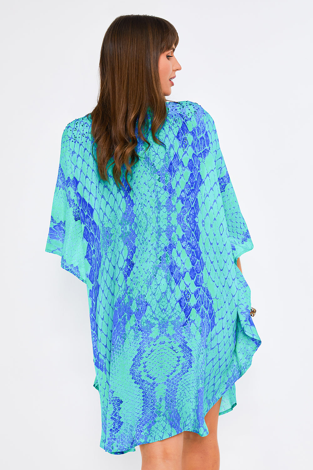 Kaa Tassel Kaftan in Turquoise Python