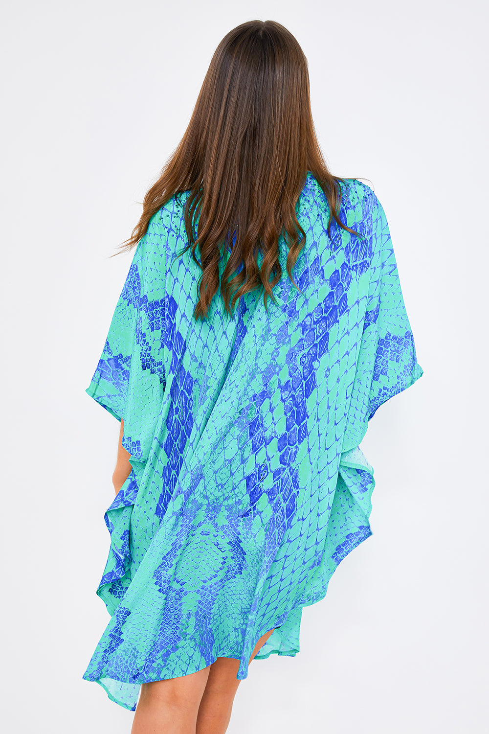 Kaa Tassel Kaftan in Turquoise Python