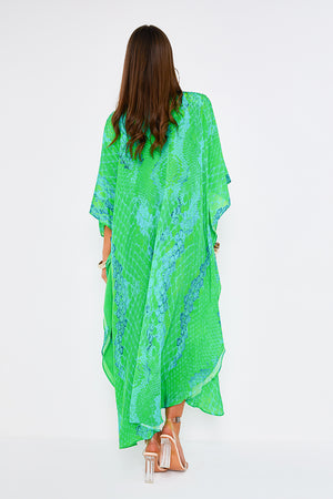Kaa Tassel Maxi Kaftan in Lime Python