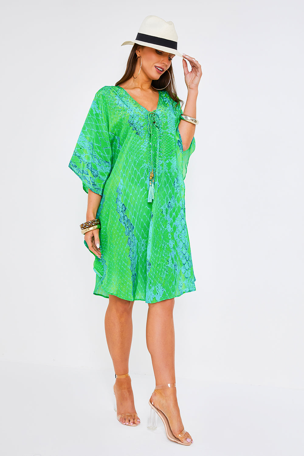 Kaa Tassel Kaftan in Lime Python