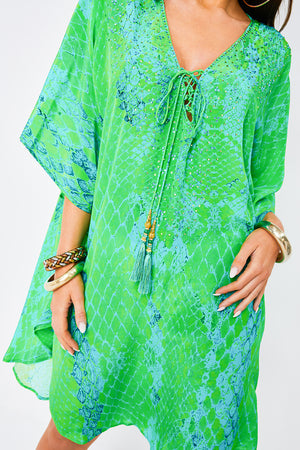 Kaa Tassel Kaftan in Lime Python