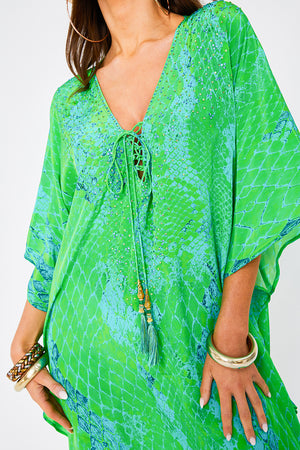 Kaa Tassel Kaftan in Lime Python