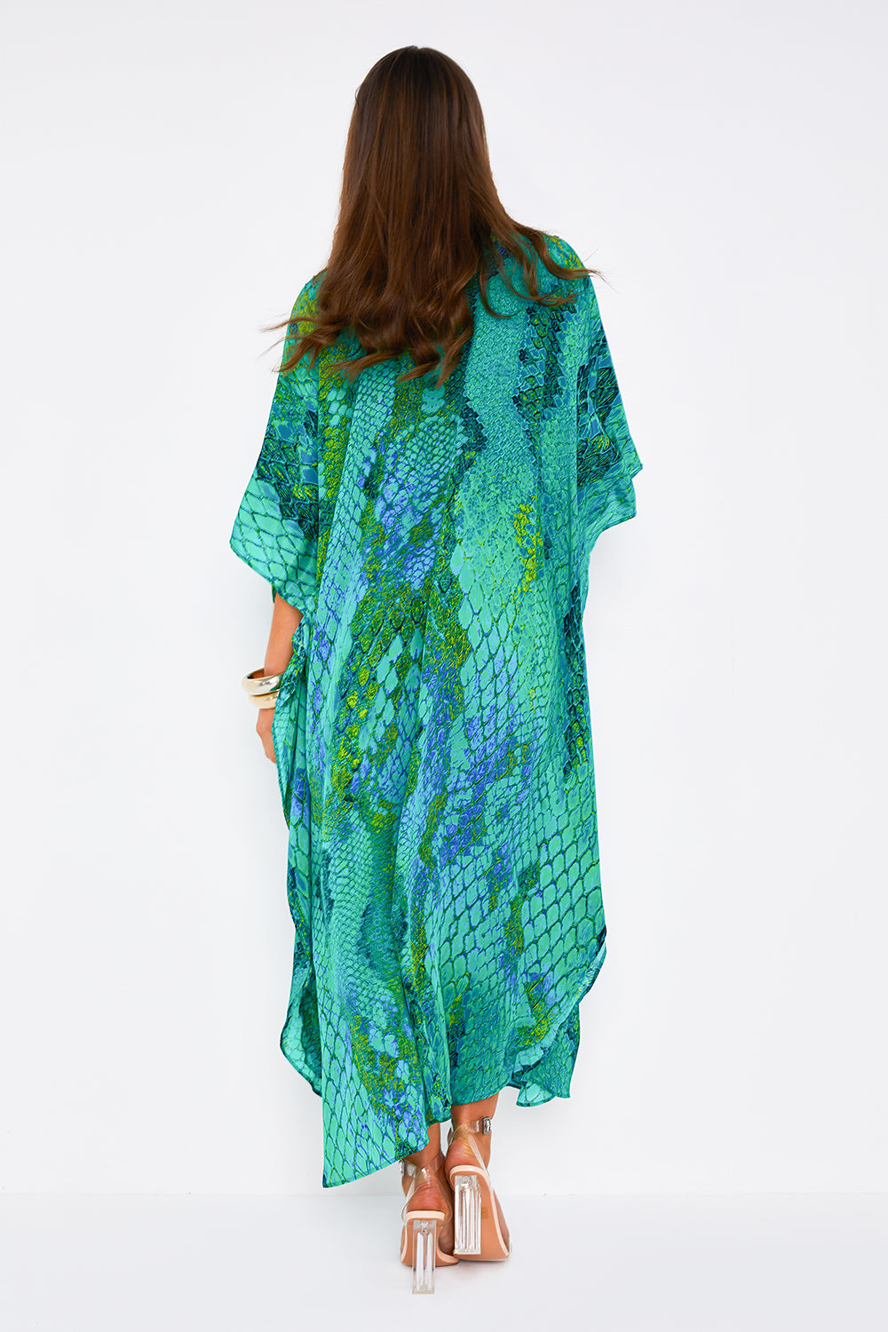 Kaa Tassel Maxi Kaftan in Ocean Python