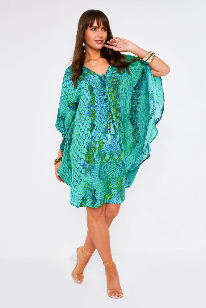 Kaa Tassel Kaftan in Ocean Python