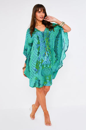 Kaa Tassel Kaftan in Ocean Python