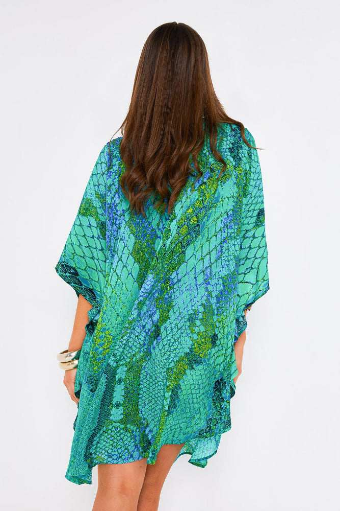 Kaa Tassel Kaftan in Ocean Python