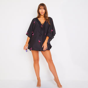 Kitten Beachwear Rio Embroidered Flamingo Kaftan