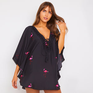 Kitten Beachwear Rio Embroidered Flamingo Kaftan