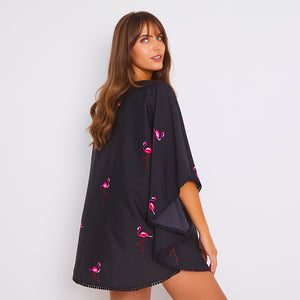 Kitten Beachwear Rio Embroidered Flamingo Kaftan