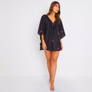 Kitten Beachwear Rio Embroidered Flamingo Kaftan