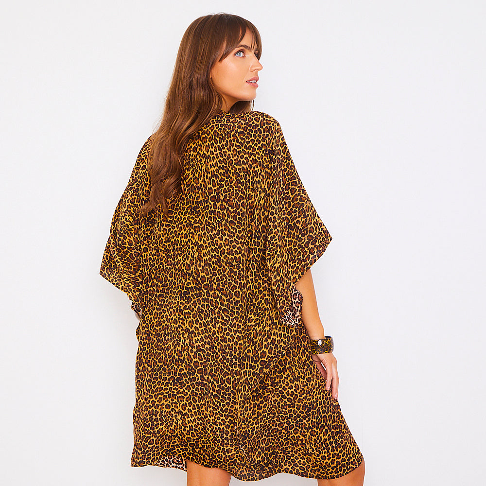 Kitten Beachwear Arya Kaftan in Leopard